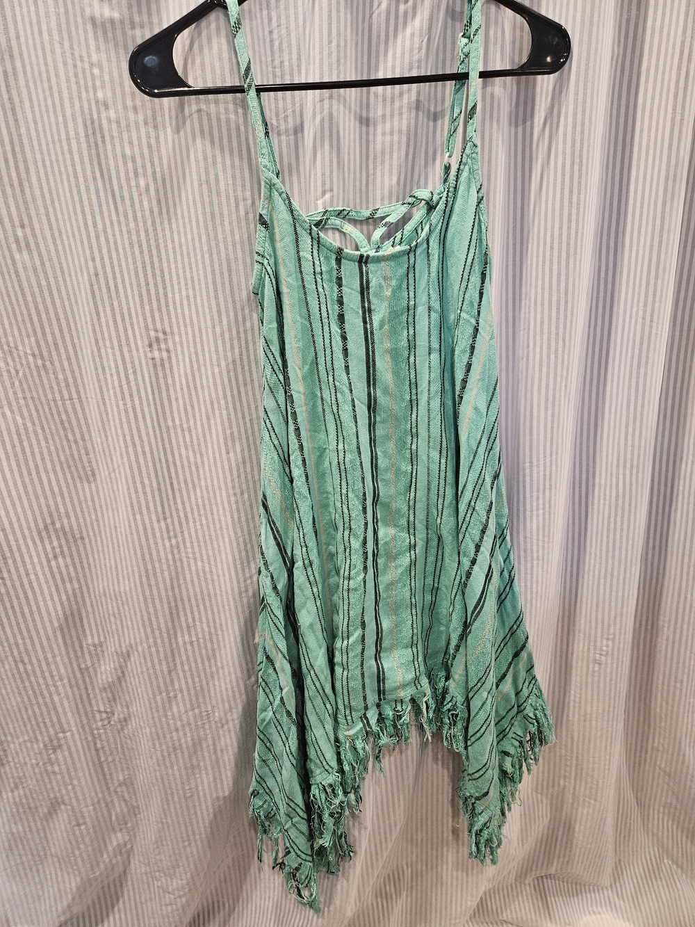Lagaci Mint Fringe Dress Green and Black Patterned Strappy Beach Dress Small
